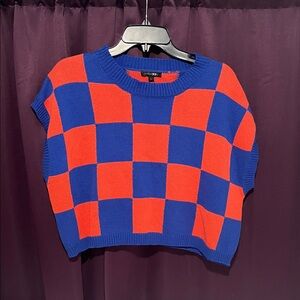 Papermoon Vibrant Orange and Blue Checkered Crop Top